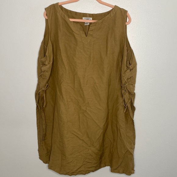 CARAN NEW YORK linen blend tunic size 3X tan lagenlook plus size minimalist - Picture 1 of 5